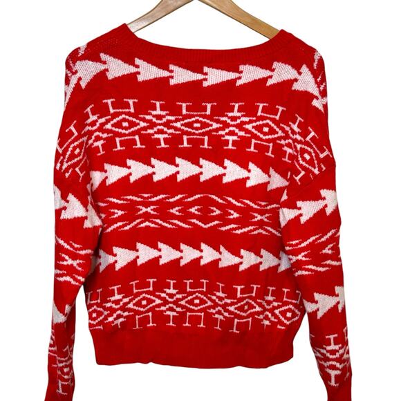 Express Size XS Cotton Blend Red and White Abstract Cozy Ski Sweater - Picture 4 of 7